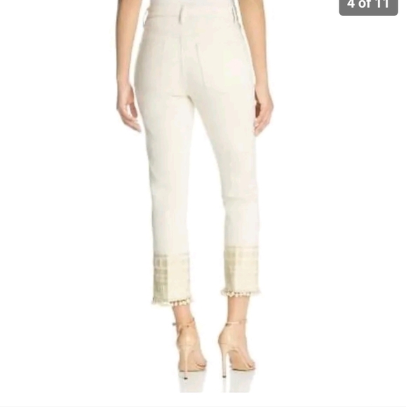 SOLD ‼️  Tory Burch Women's Lana Embroidered Cuff Jeans Pompom NWT $248.00 27 SM - Picture 4 of 9